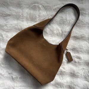 Coach Brooklyn 28 Shoulder Bag Brown Suede Leather Hobo Tote